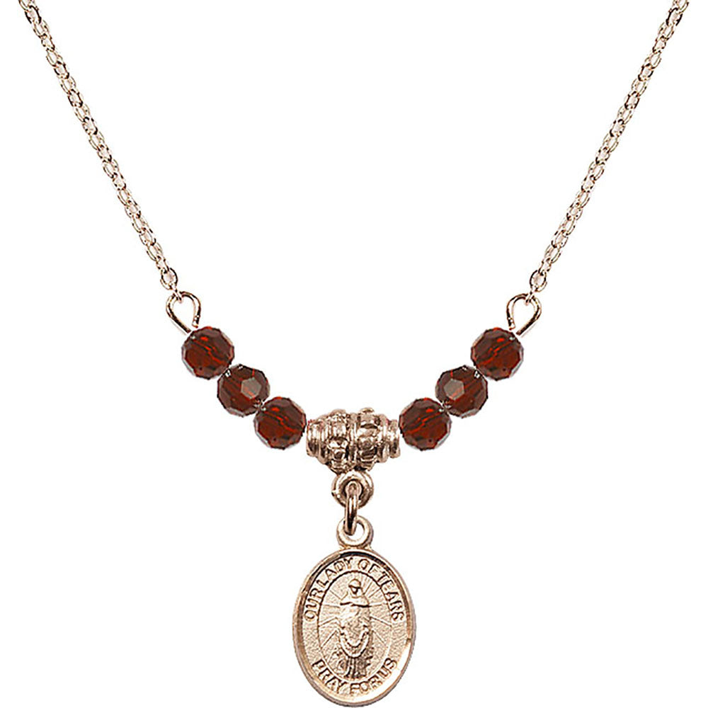 14kt Gold Filled Our Lady of Tears Birthstone Necklace with Garnet Beads - 9346