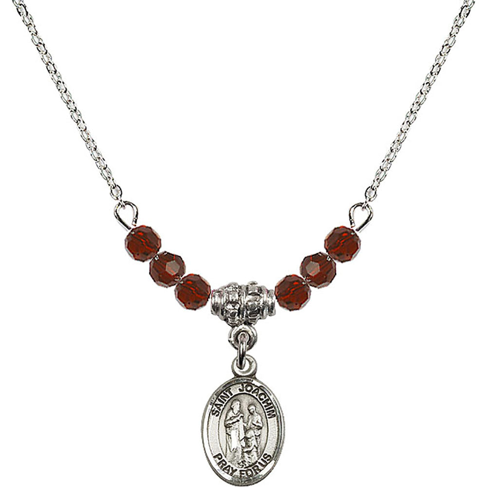 Sterling Silver Saint Joachim Birthstone Necklace with Garnet Beads - 9348