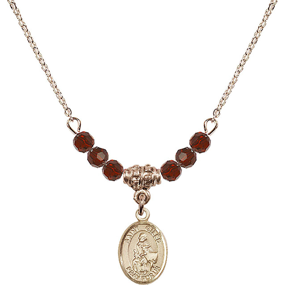 14kt Gold Filled Saint Giles Birthstone Necklace with Garnet Beads - 9349