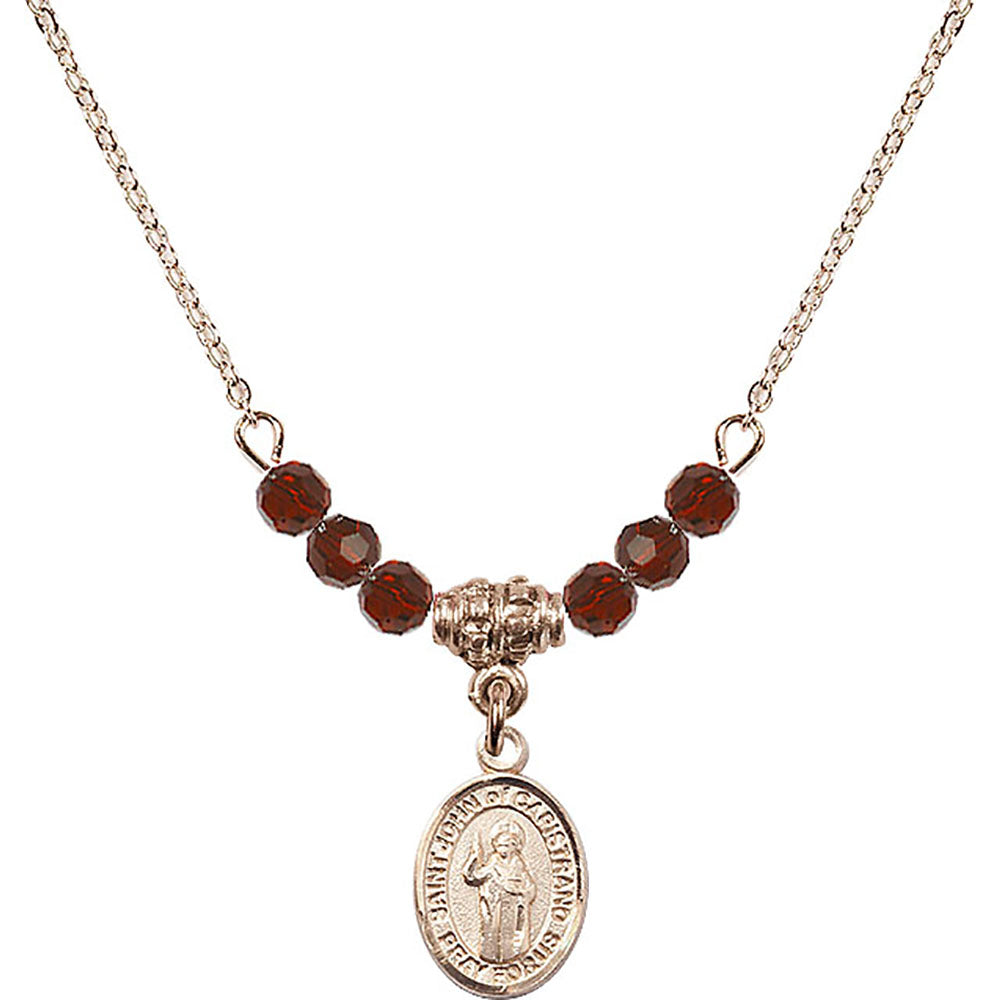 14kt Gold Filled Saint John of Capistrano Birthstone Necklace with Garnet Beads - 9350