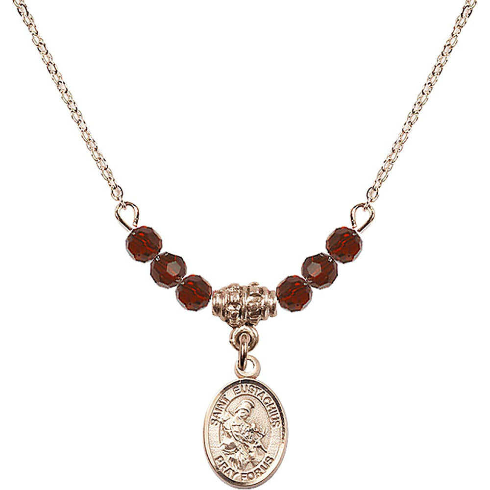 14kt Gold Filled Saint Eustachius Birthstone Necklace with Garnet Beads - 9356