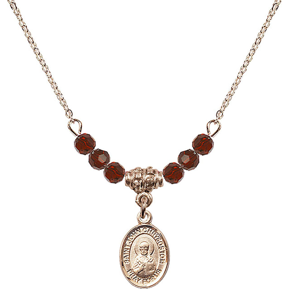 14kt Gold Filled Saint John Licci Birthstone Necklace with Garnet Beads - 9358