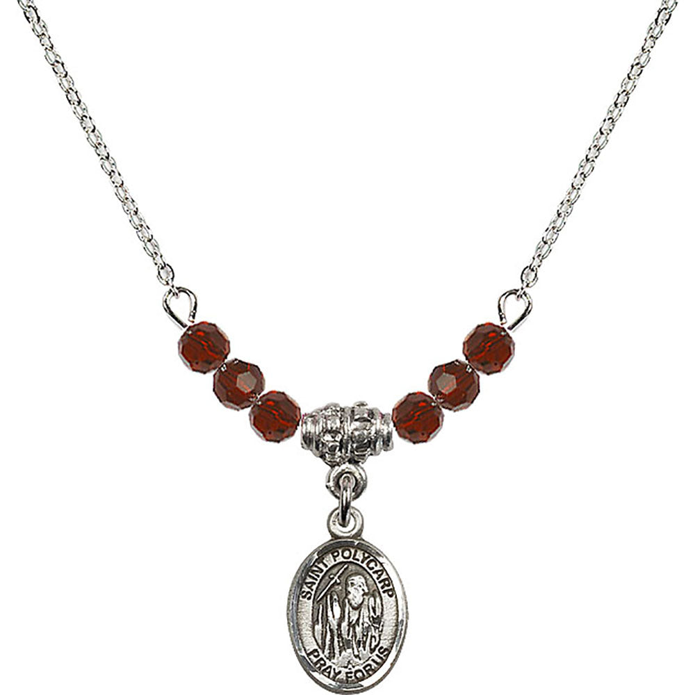 Sterling Silver Saint Polycarp of Smyrna Birthstone Necklace with Garnet Beads - 9363