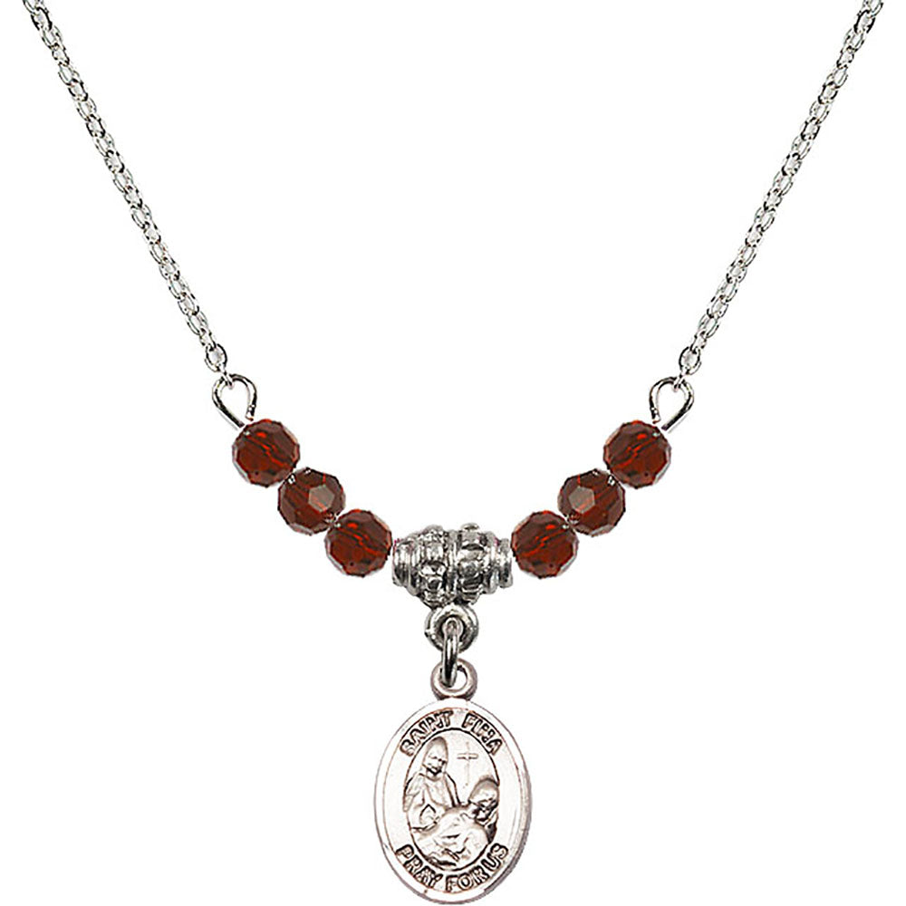 Sterling Silver Saint Fina Birthstone Necklace with Garnet Beads - 9364