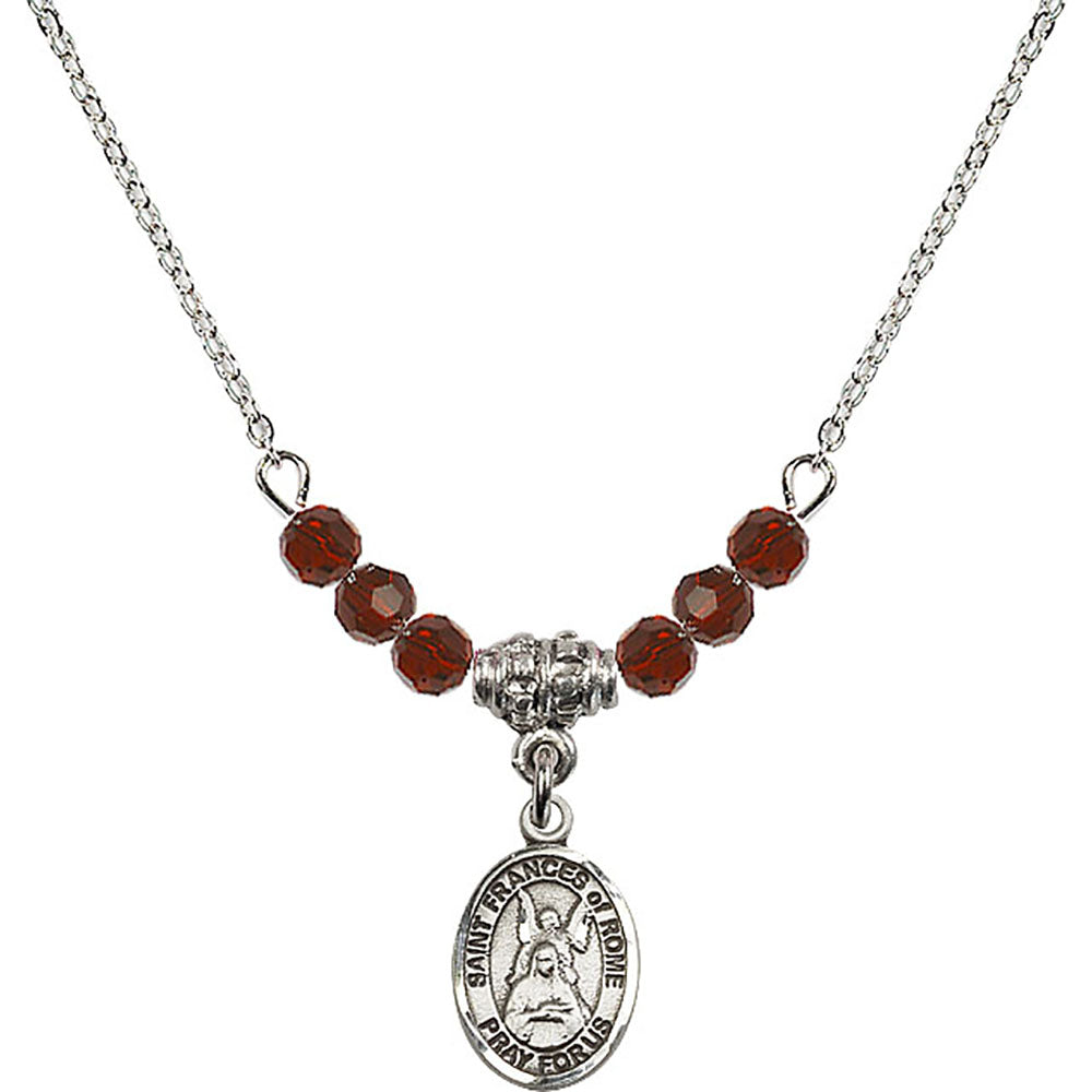 Sterling Silver Saint Frances of Rome Birthstone Necklace with Garnet Beads - 9365