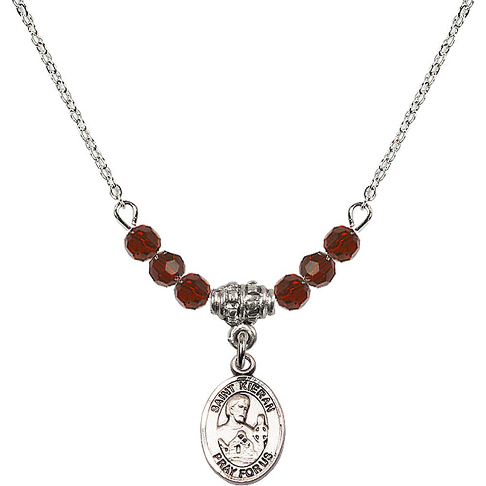 Sterling Silver Saint Kieran Birthstone Necklace with Garnet Beads - 9367