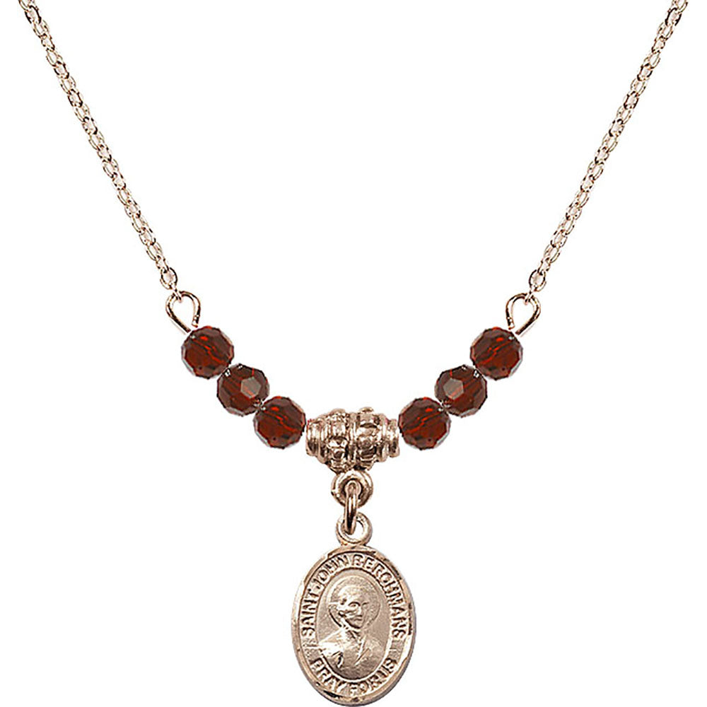 14kt Gold Filled Saint John Berchmans Birthstone Necklace with Garnet Beads - 9370