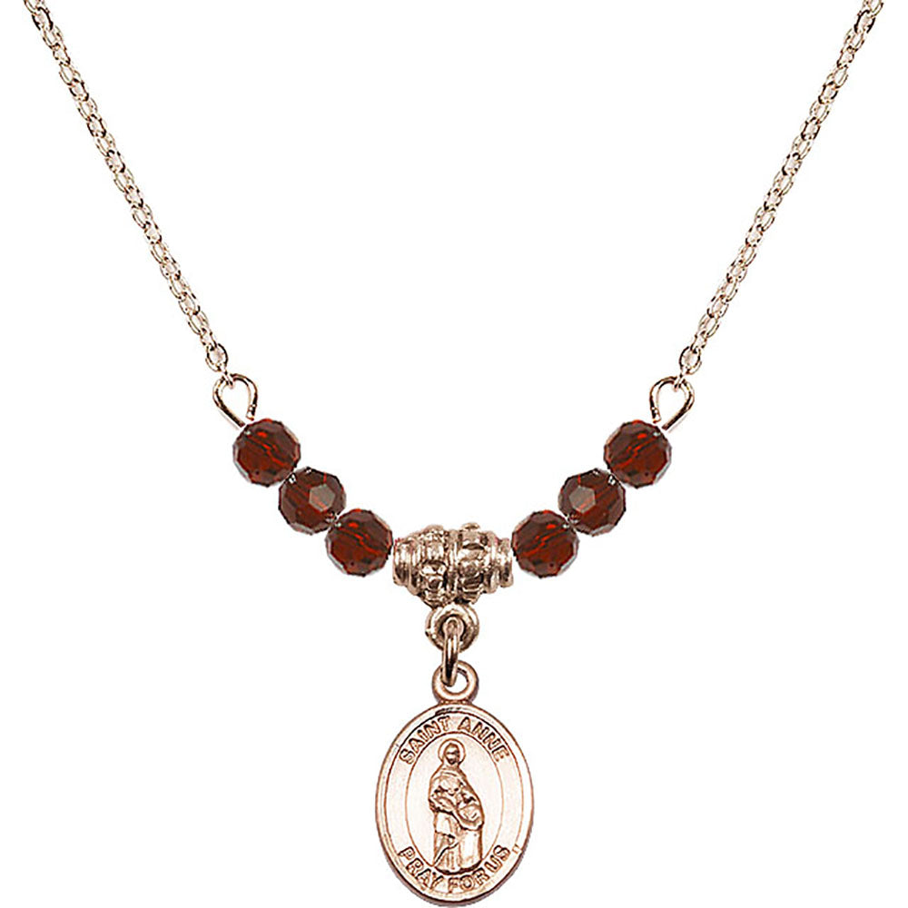 14kt Gold Filled Saint Anne Birthstone Necklace with Garnet Beads - 9374
