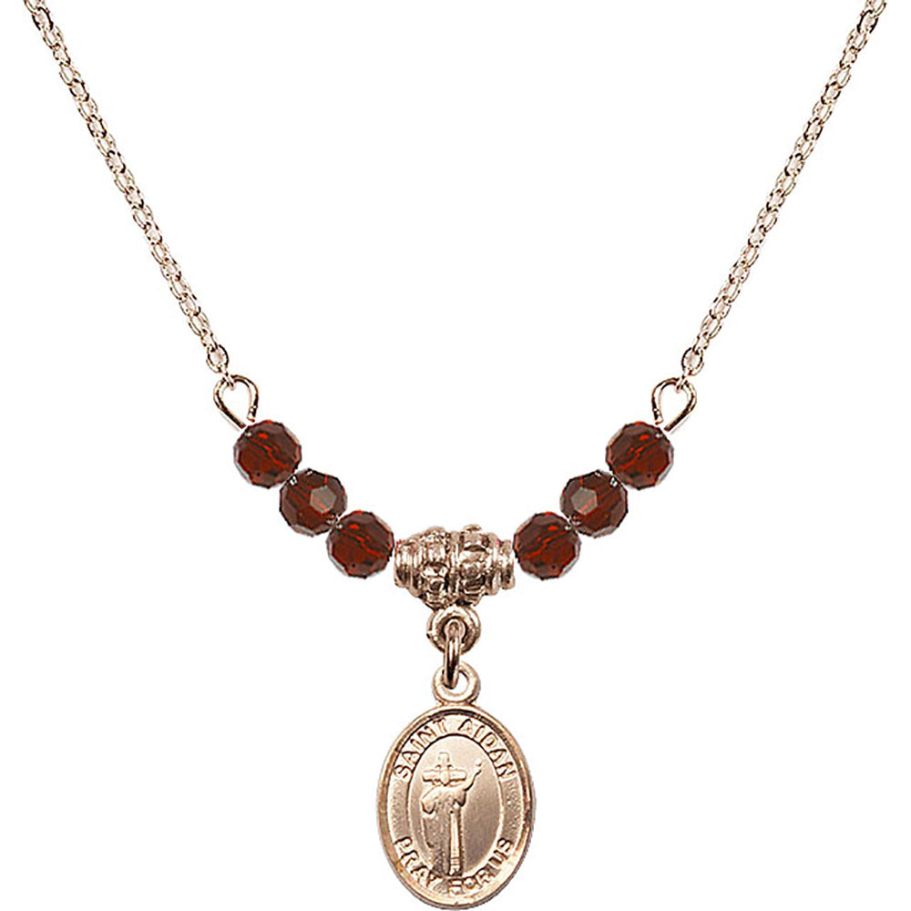 14kt Gold Filled Saint Aidan of Lindesfarne Birthstone Necklace with Garnet Beads - 9381