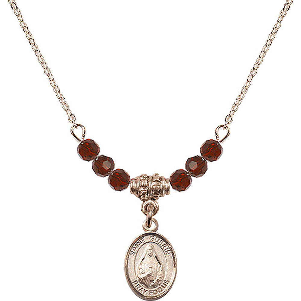 14kt Gold Filled Saint Theodora Birthstone Necklace with Garnet Beads - 9382