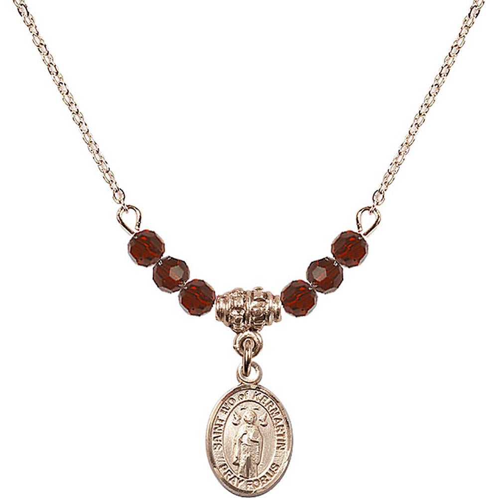 14kt Gold Filled Saint Ivo of Kelmartin Birthstone Necklace with Garnet Beads - 9384
