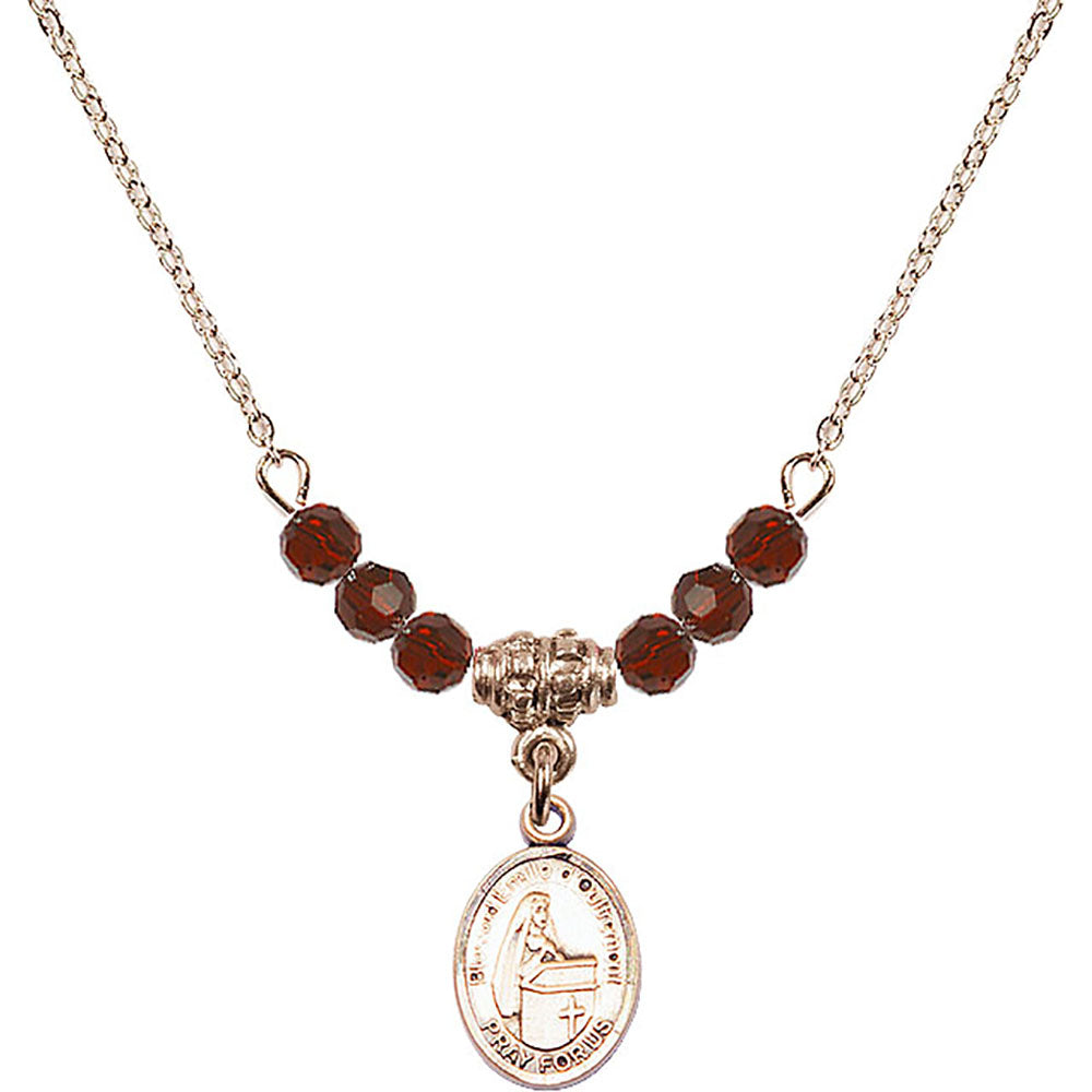 14kt Gold Filled Blessed Emilee Doultremont Birthstone Necklace with Garnet Beads - 9390