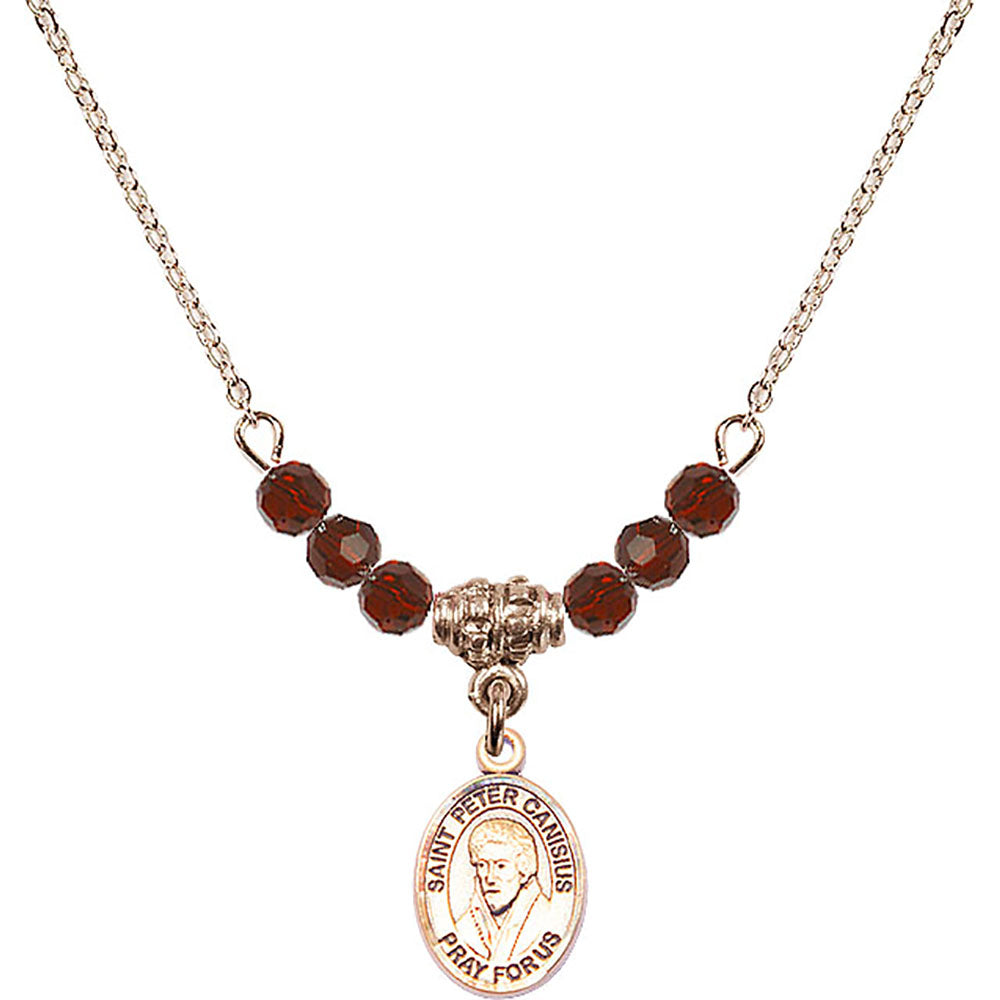 14kt Gold Filled Saint Peter Canisius Birthstone Necklace with Garnet Beads - 9393