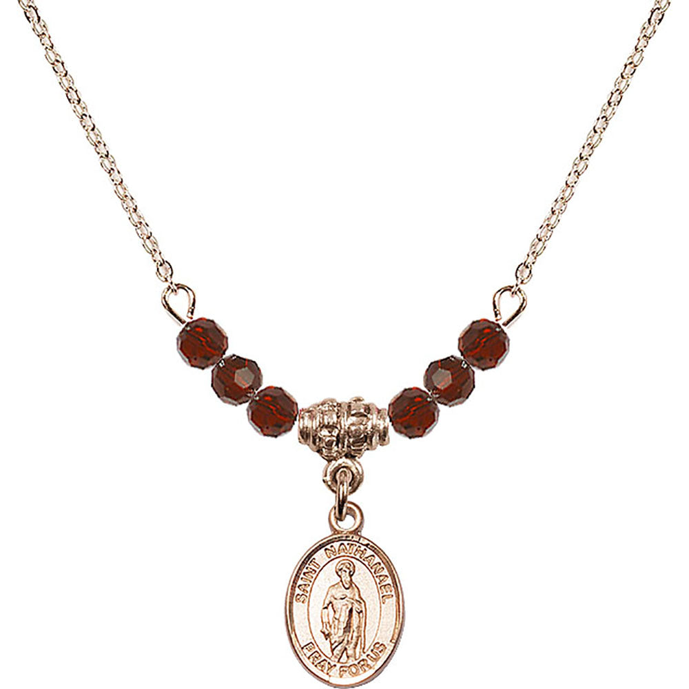 14kt Gold Filled Saint Nathanael Birthstone Necklace with Garnet Beads - 9398