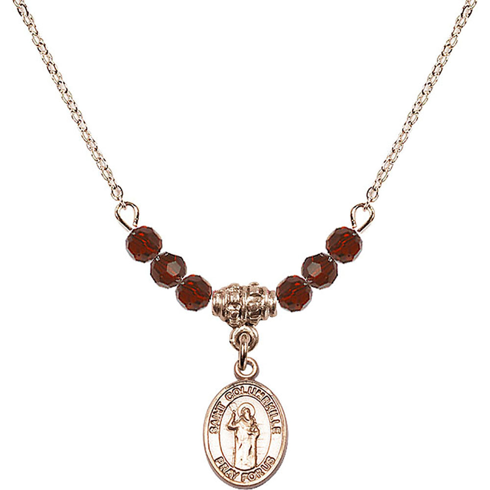 14kt Gold Filled Saint Columbkille Birthstone Necklace with Garnet Beads - 9399
