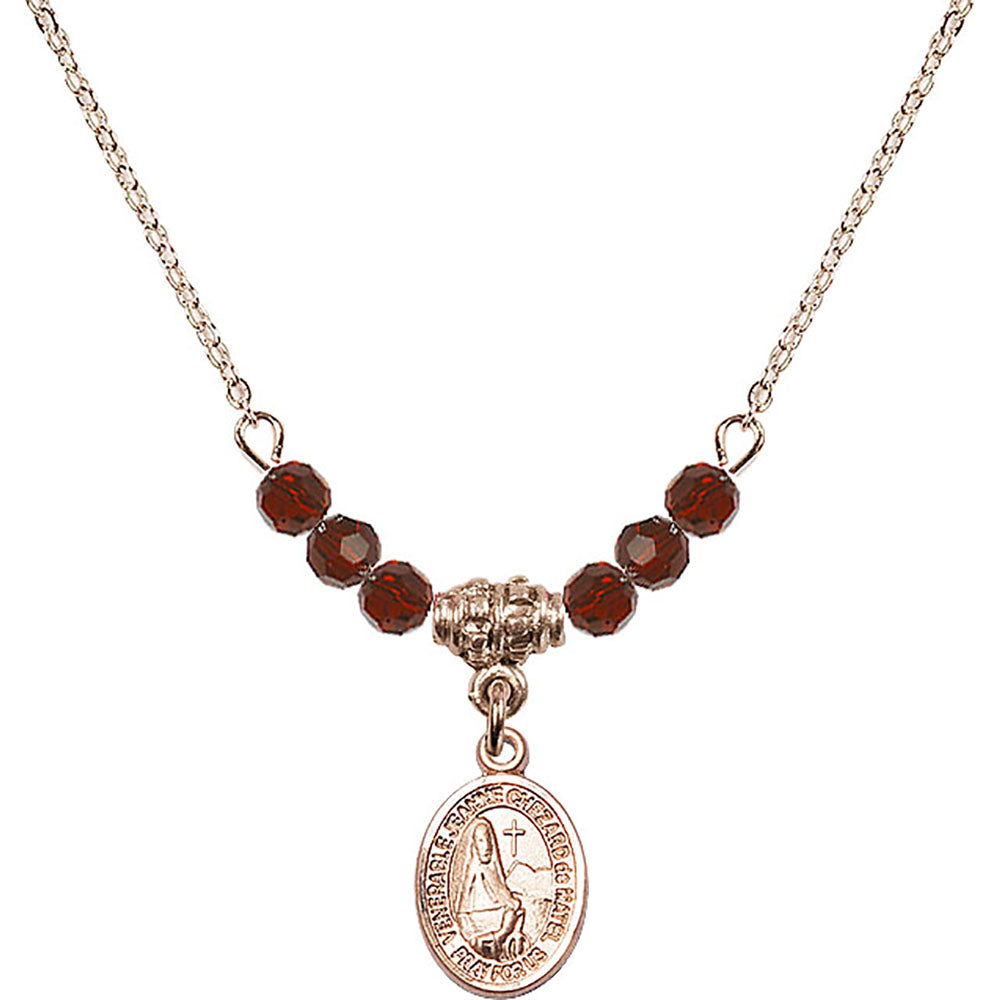 14kt Gold Filled Saint Jeanne Chezard de Matel Birthstone Necklace with Garnet Beads - 9401