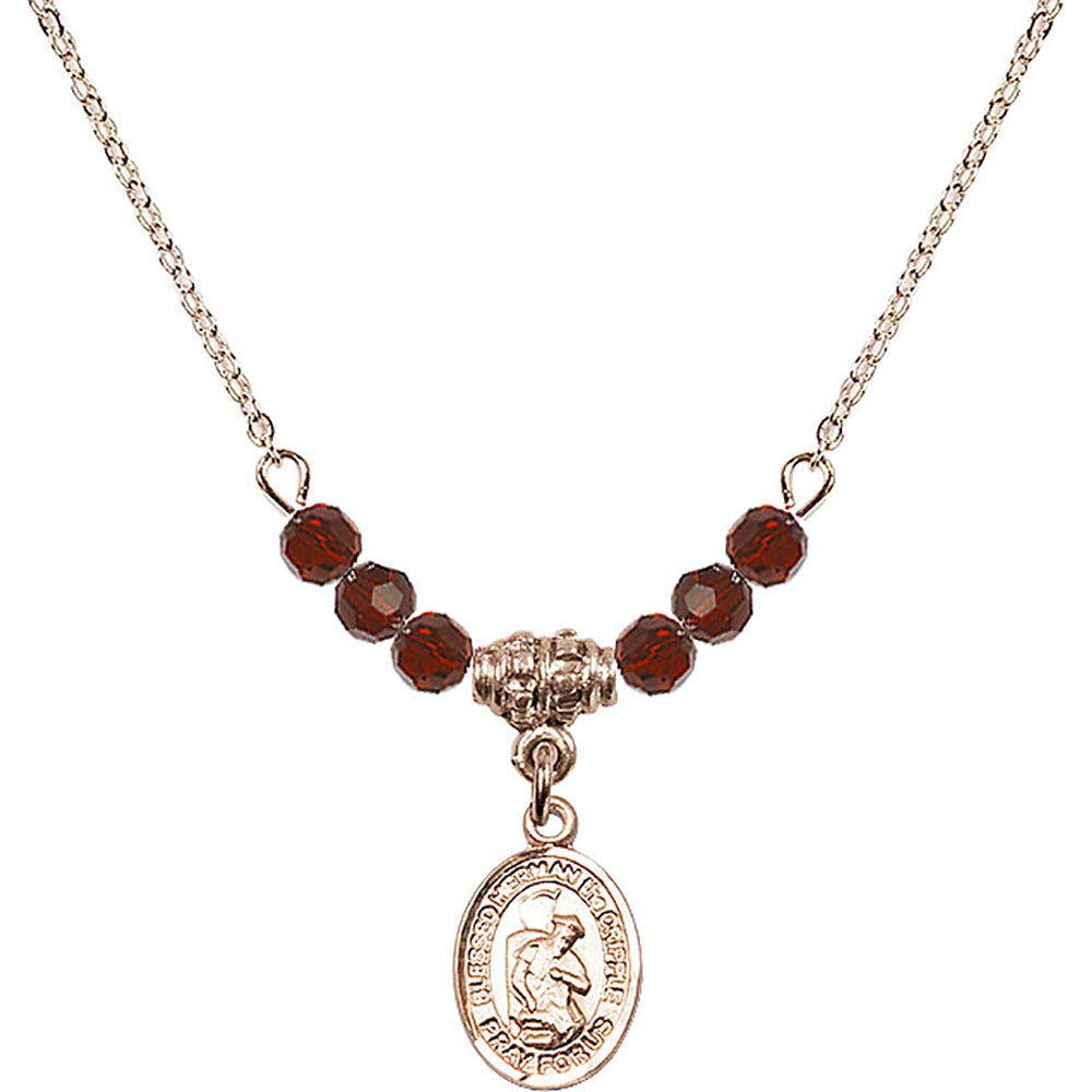 14kt Gold Filled Blessed Herman the Cripple Birthstone Necklace with Garnet Beads - 9403