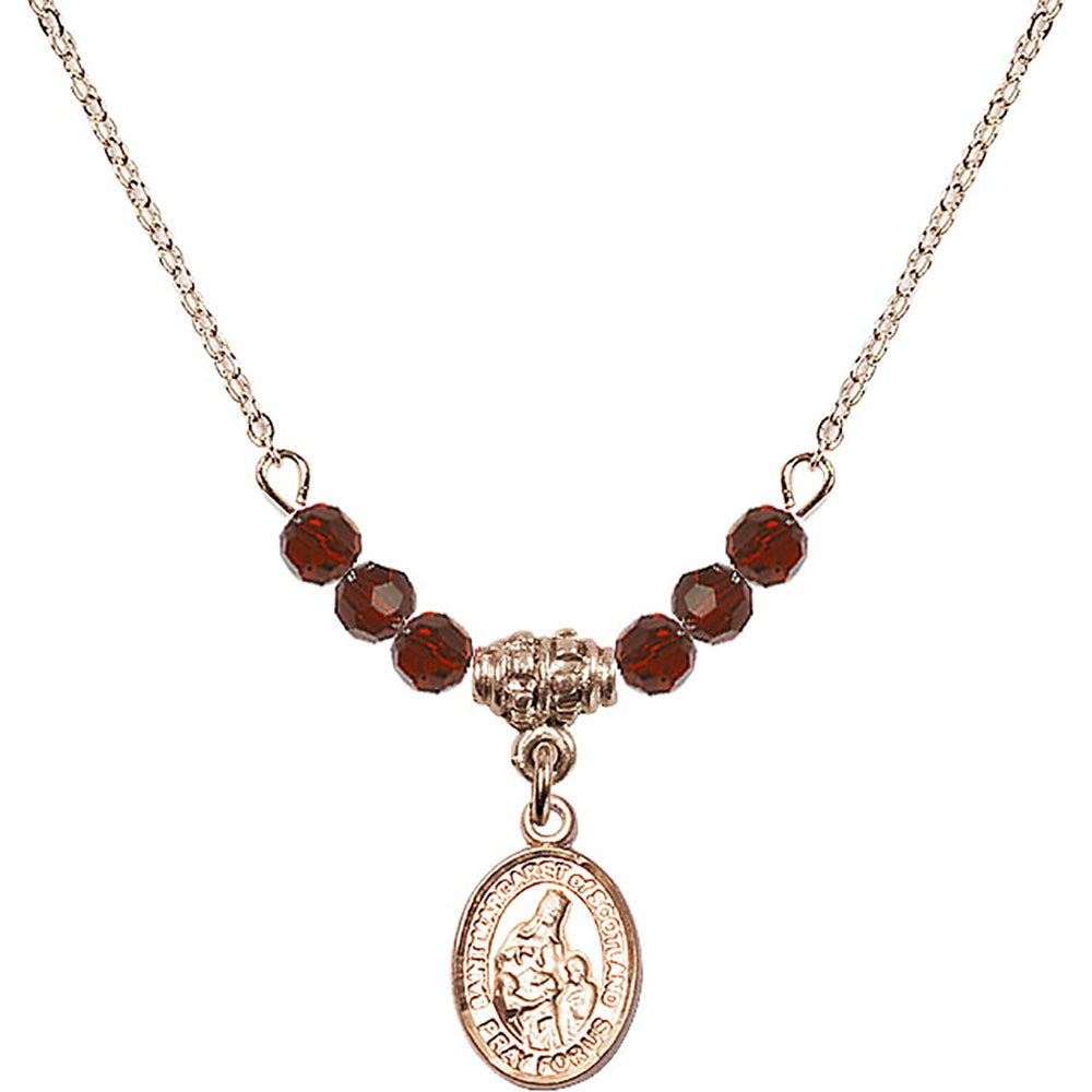 14kt Gold Filled Saint Margaret of Scotland Birthstone Necklace with Garnet Beads - 9407