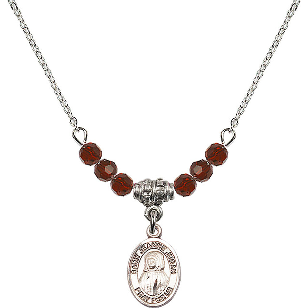 Sterling Silver Saint Jeanne Jugan Birthstone Necklace with Garnet Beads - 9409