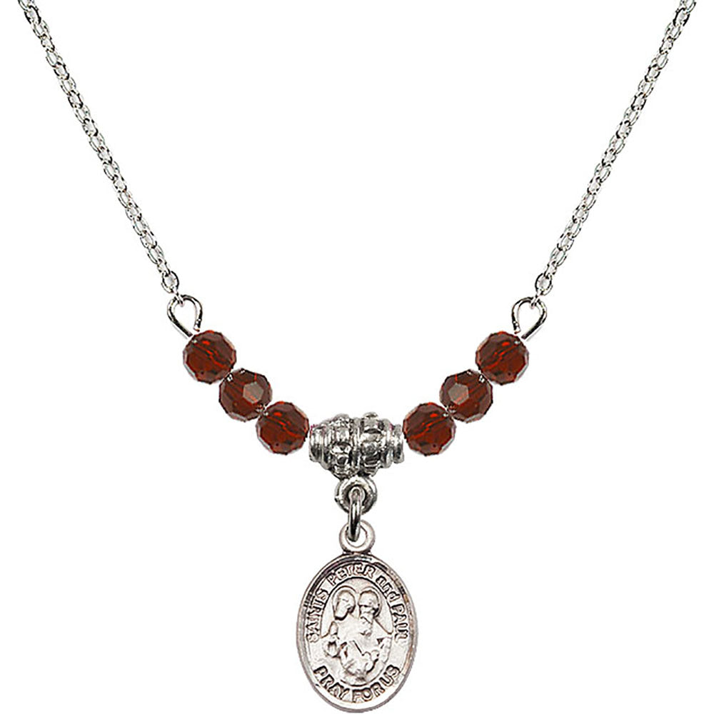 Sterling Silver Saints Peter & Paul Birthstone Necklace with Garnet Beads - 9410