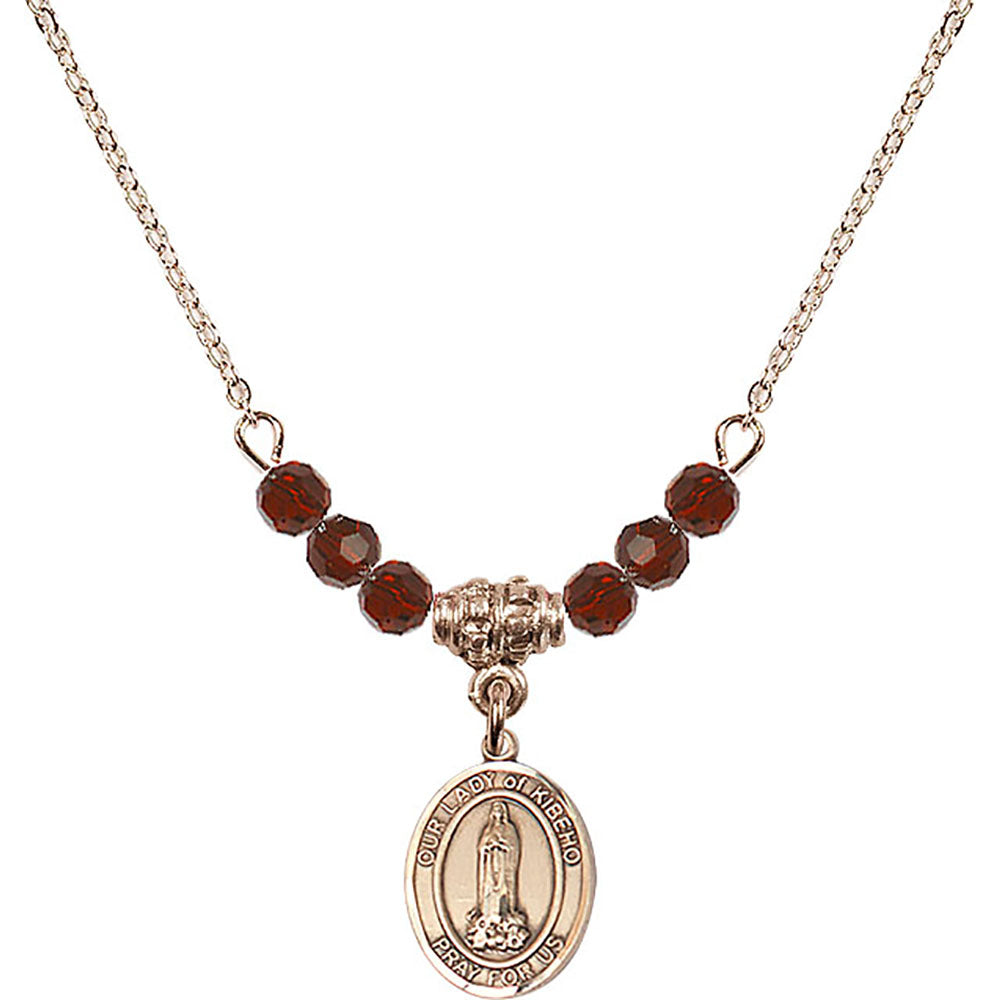 14kt Gold Filled Our Lady of Kibeho Birthstone Necklace with Garnet Beads - 9414