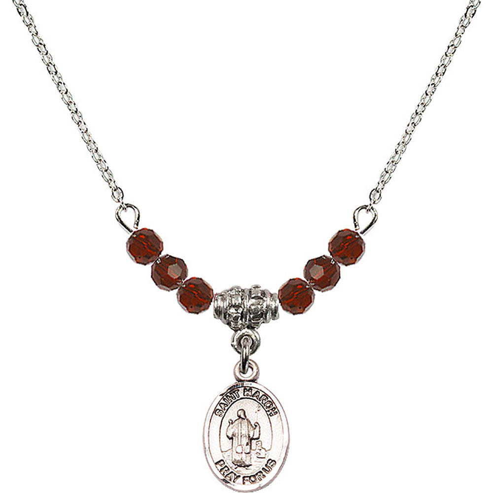 Sterling Silver Saint Maron Birthstone Necklace with Garnet Beads - 9417