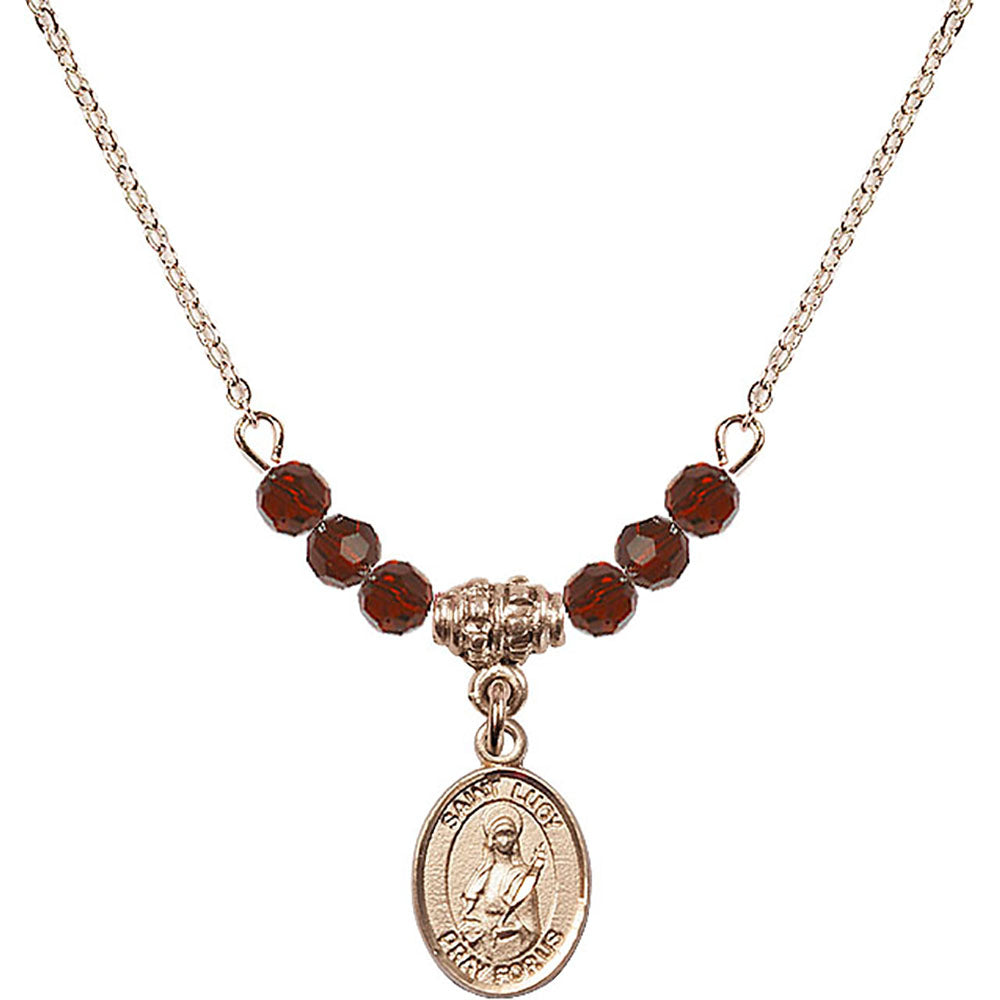 14kt Gold Filled Saint Lucy Birthstone Necklace with Garnet Beads - 9422