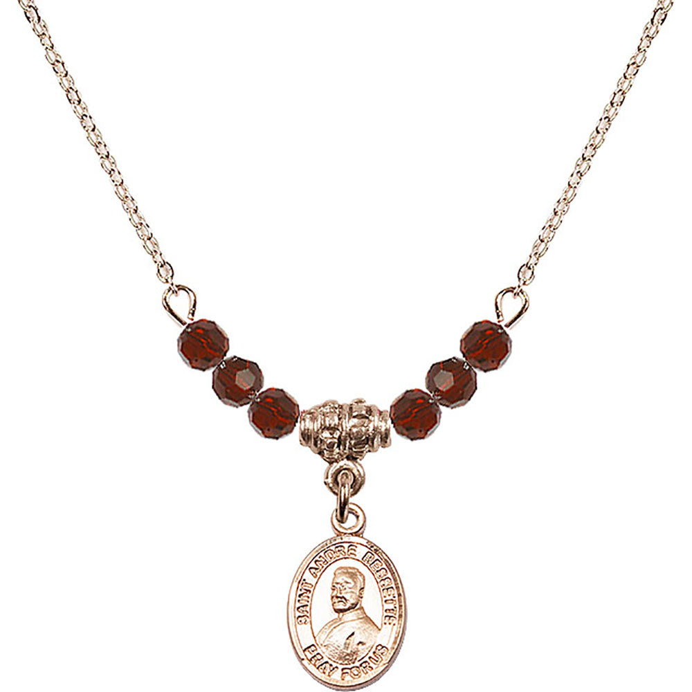 14kt Gold Filled Saint Andre Bessette Birthstone Necklace with Garnet Beads - 9424