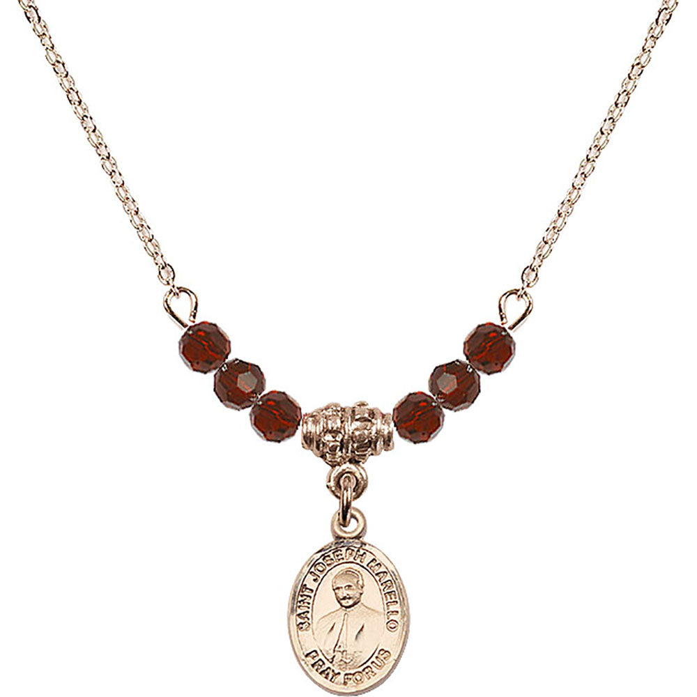 14kt Gold Filled Saint Joseph Marello Birthstone Necklace with Garnet Beads - 9430