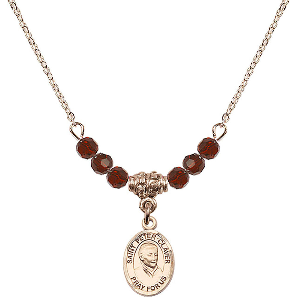 14kt Gold Filled Saint Peter Claver Birthstone Necklace with Garnet Beads - 9442