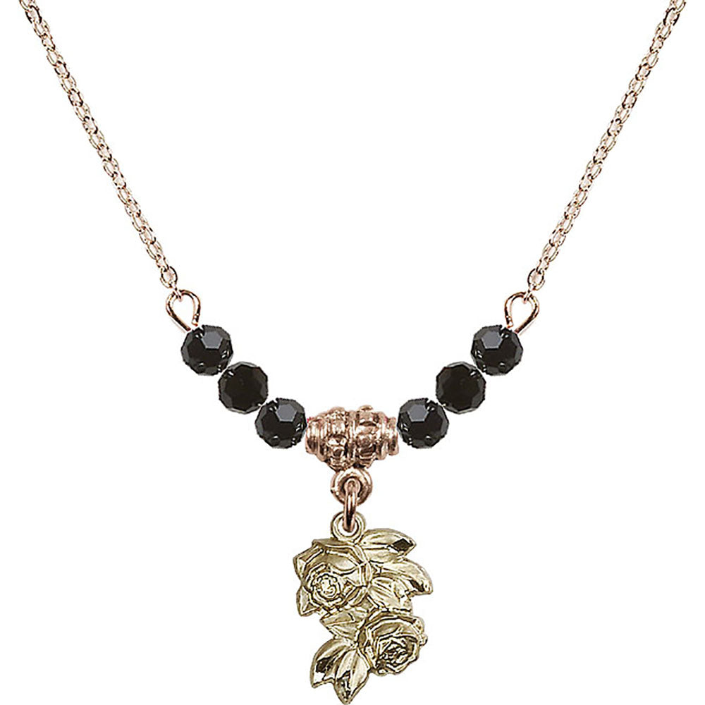 14kt Gold Filled Rose Birthstone Necklace with Jet Beads - 0204