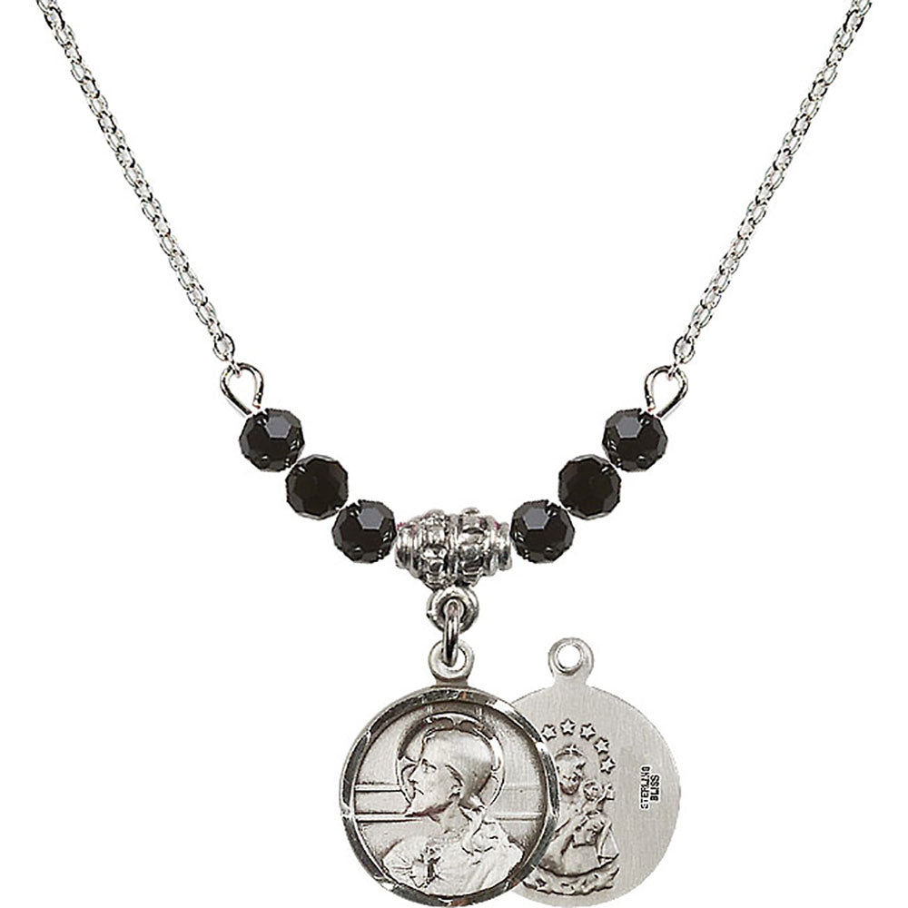 Sterling Silver Scapular Birthstone Necklace with Jet Beads - 0601
