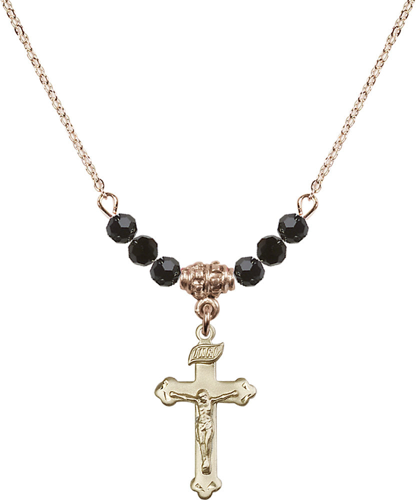 14kt Gold Filled Crucifix Birthstone Necklace with Jet Beads - 0669