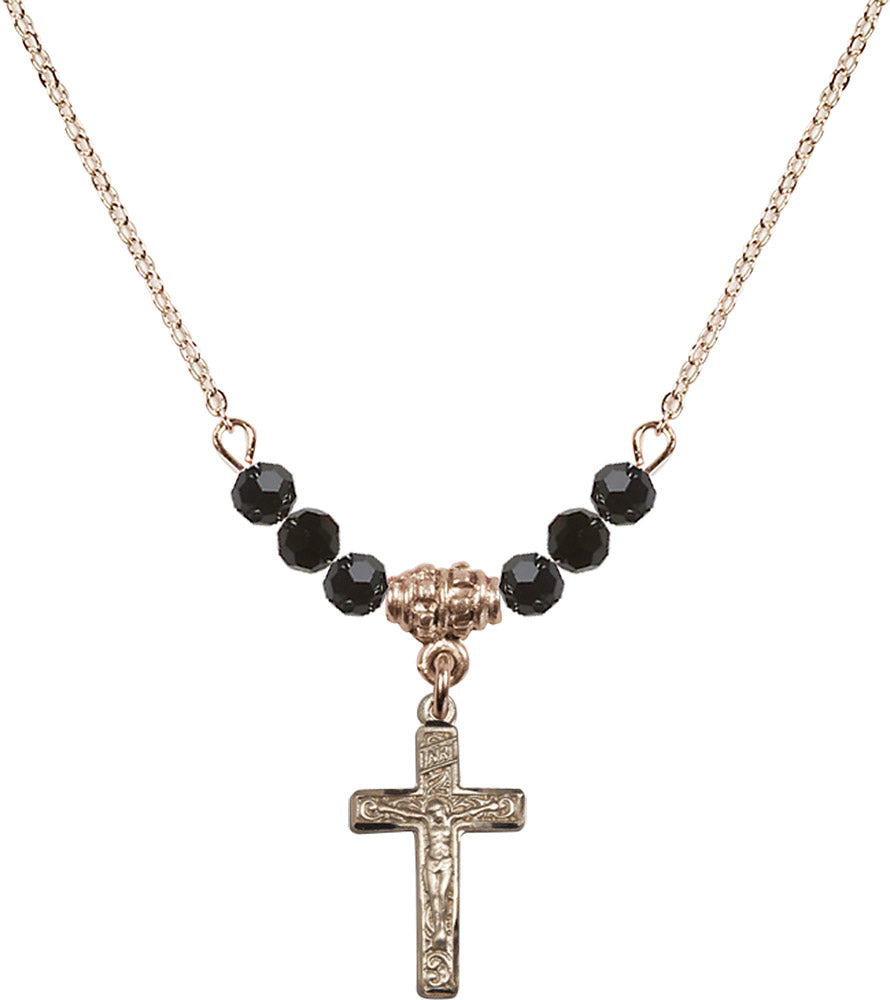 14kt Gold Filled Crucifix Birthstone Necklace with Jet Beads - 0672