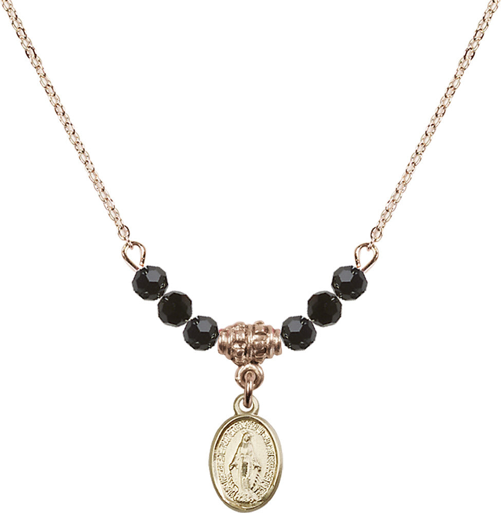 14kt Gold Filled Miraculous Birthstone Necklace with Jet Beads - 0702