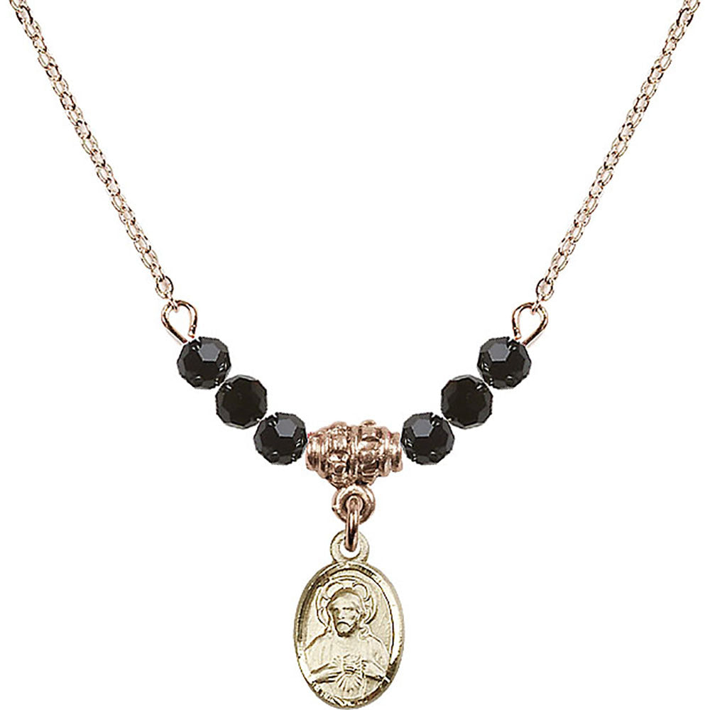 14kt Gold Filled Scapular Birthstone Necklace with Jet Beads - 0702