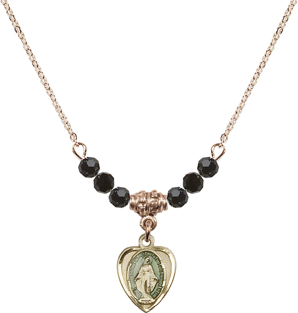 14kt Gold Filled Miraculous Birthstone Necklace with Jet Beads - 0706