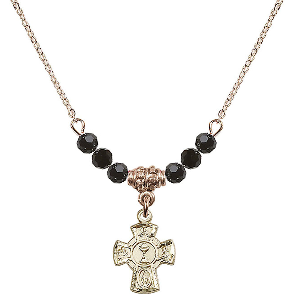 14kt Gold Filled 5-Way / Chalice Birthstone Necklace with Jet Beads - 0845
