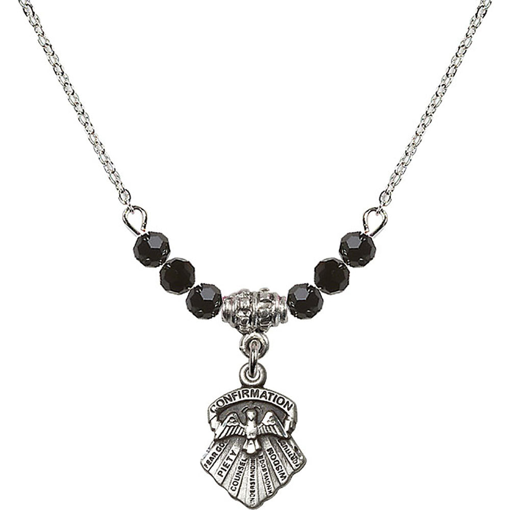 Sterling Silver Seven Gifts Birthstone Necklace with Jet Beads - 0887