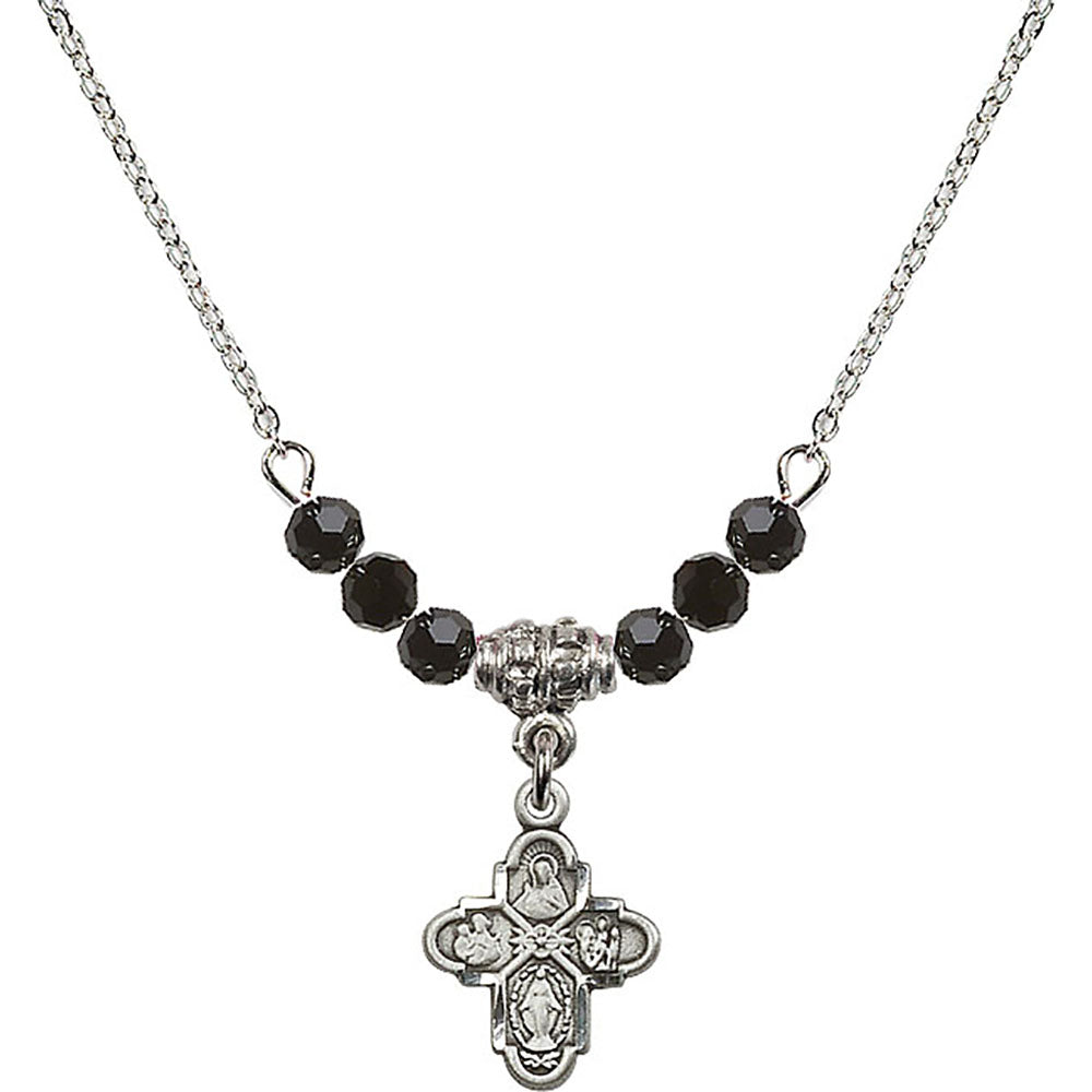 Sterling Silver 4-Way Birthstone Necklace with Jet Beads - 3143