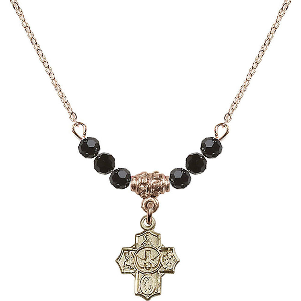 14kt Gold Filled 5-Way Birthstone Necklace with Jet Beads - 3190
