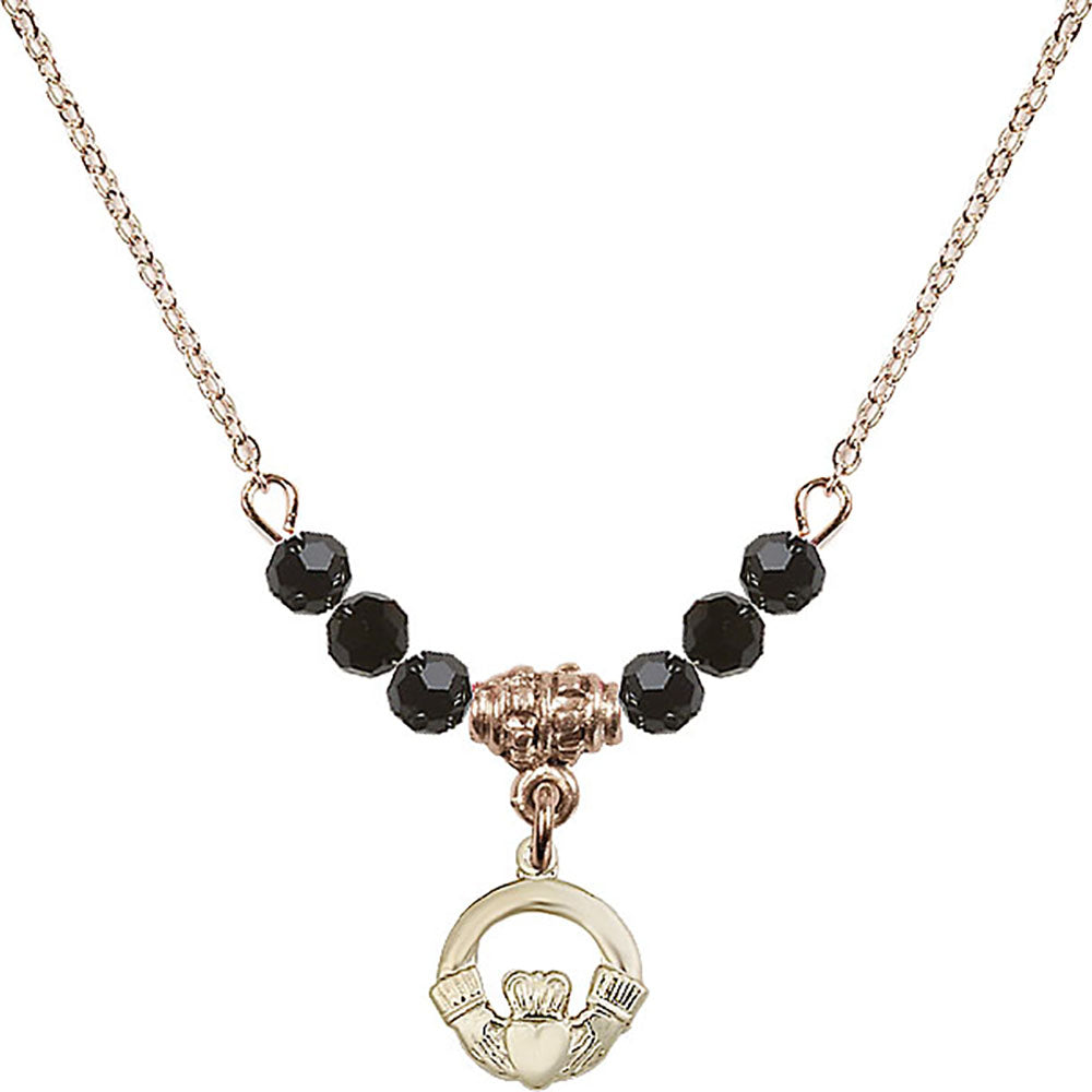 14kt Gold Filled Claddagh Birthstone Necklace with Jet Beads - 4113