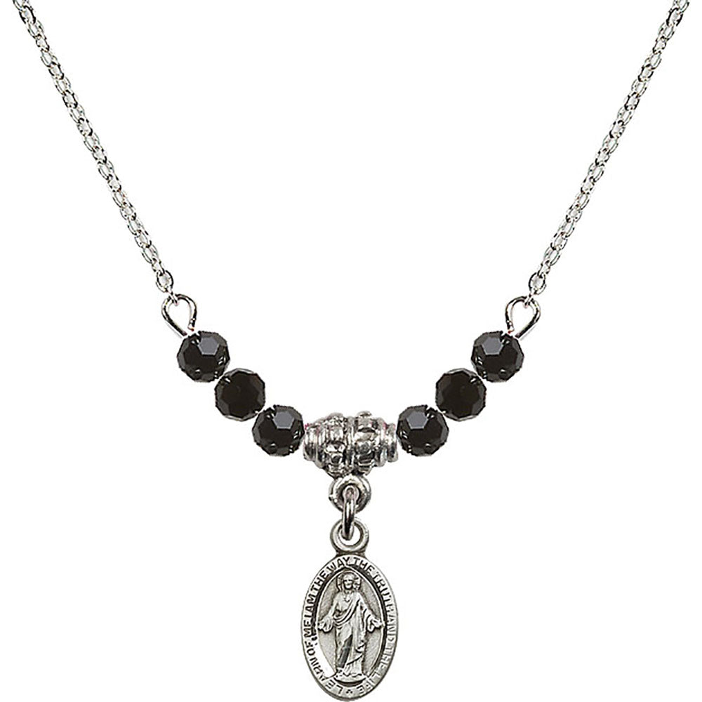 Sterling Silver Scapular Birthstone Necklace with Jet Beads - 4121