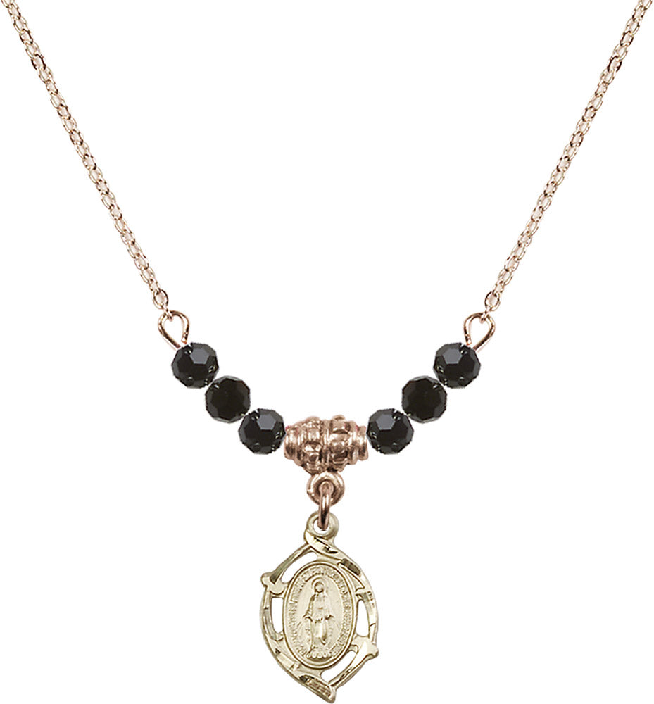 14kt Gold Filled Miraculous Birthstone Necklace with Jet Beads - 4152