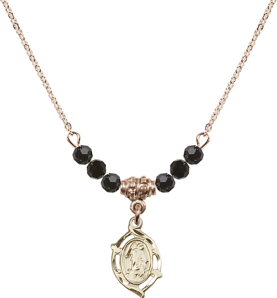 14kt Gold Filled Guardian Angel Birthstone Necklace with Jet Beads - 4154