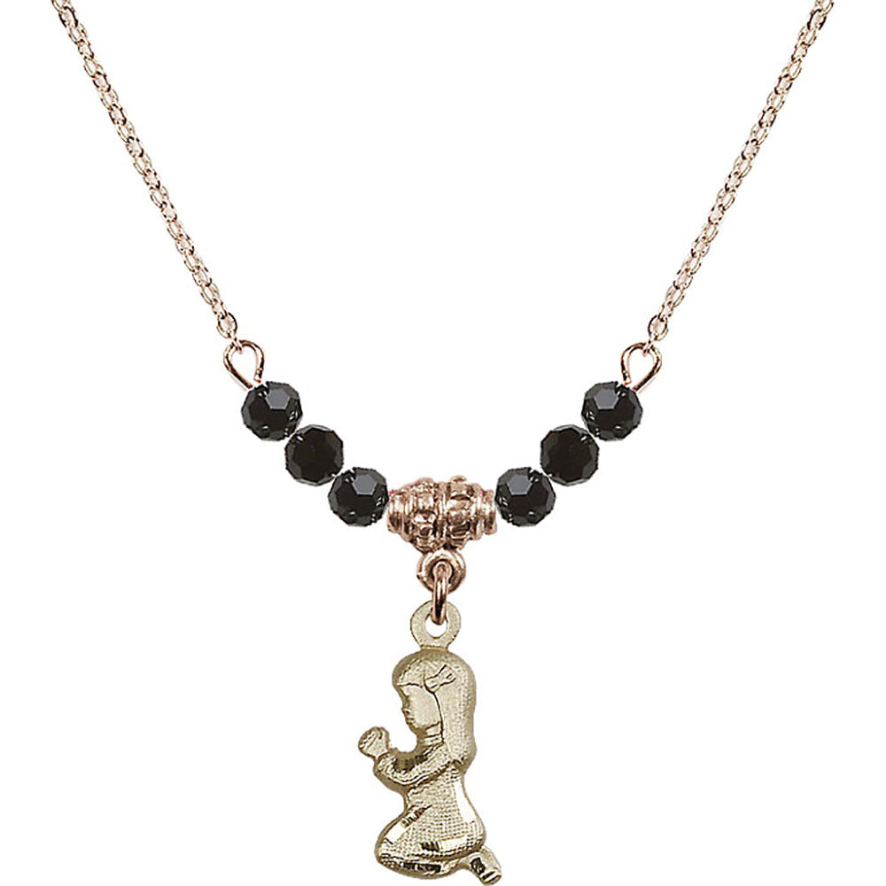 14kt Gold Filled Praying Girl Birthstone Necklace with Jet Beads - 4262