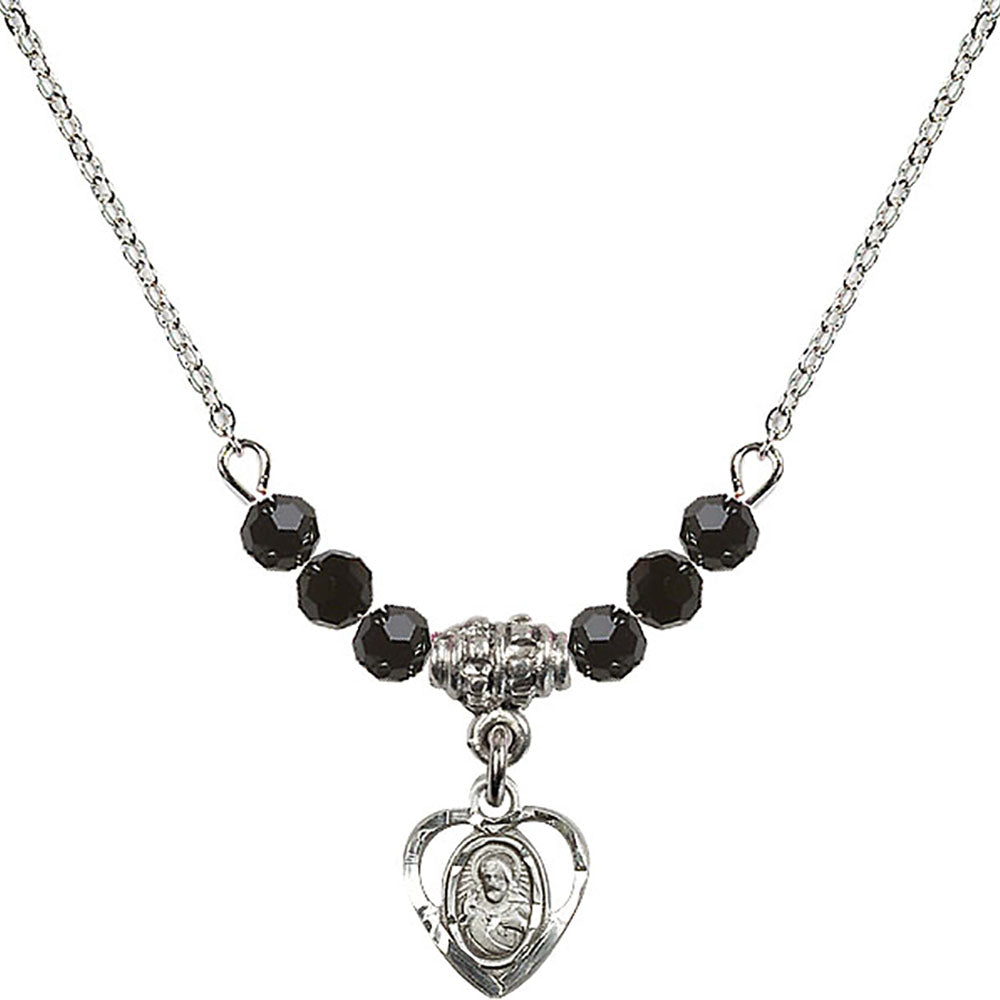 Sterling Silver Scapular Birthstone Necklace with Jet Beads - 5402