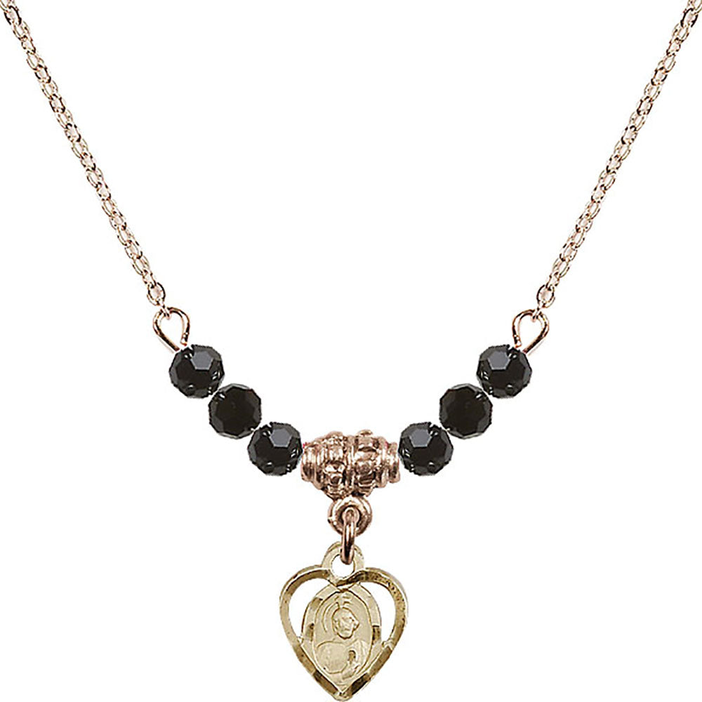 14kt Gold Filled Saint Jude Birthstone Necklace with Jet Beads - 5404
