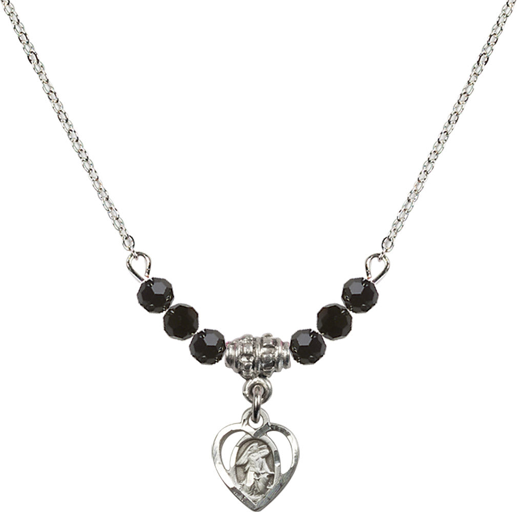 Sterling Silver Guardian Angel Birthstone Necklace with Jet Beads - 5407