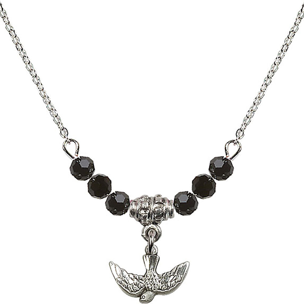 Sterling Silver Holy Spirit Birthstone Necklace with Jet Beads - 5911